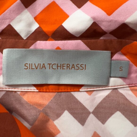 Silvia Tcherassi Roopal Geometric Rouge Puff Sleeve Midi Designer Dress Size S - Picture 10 of 12